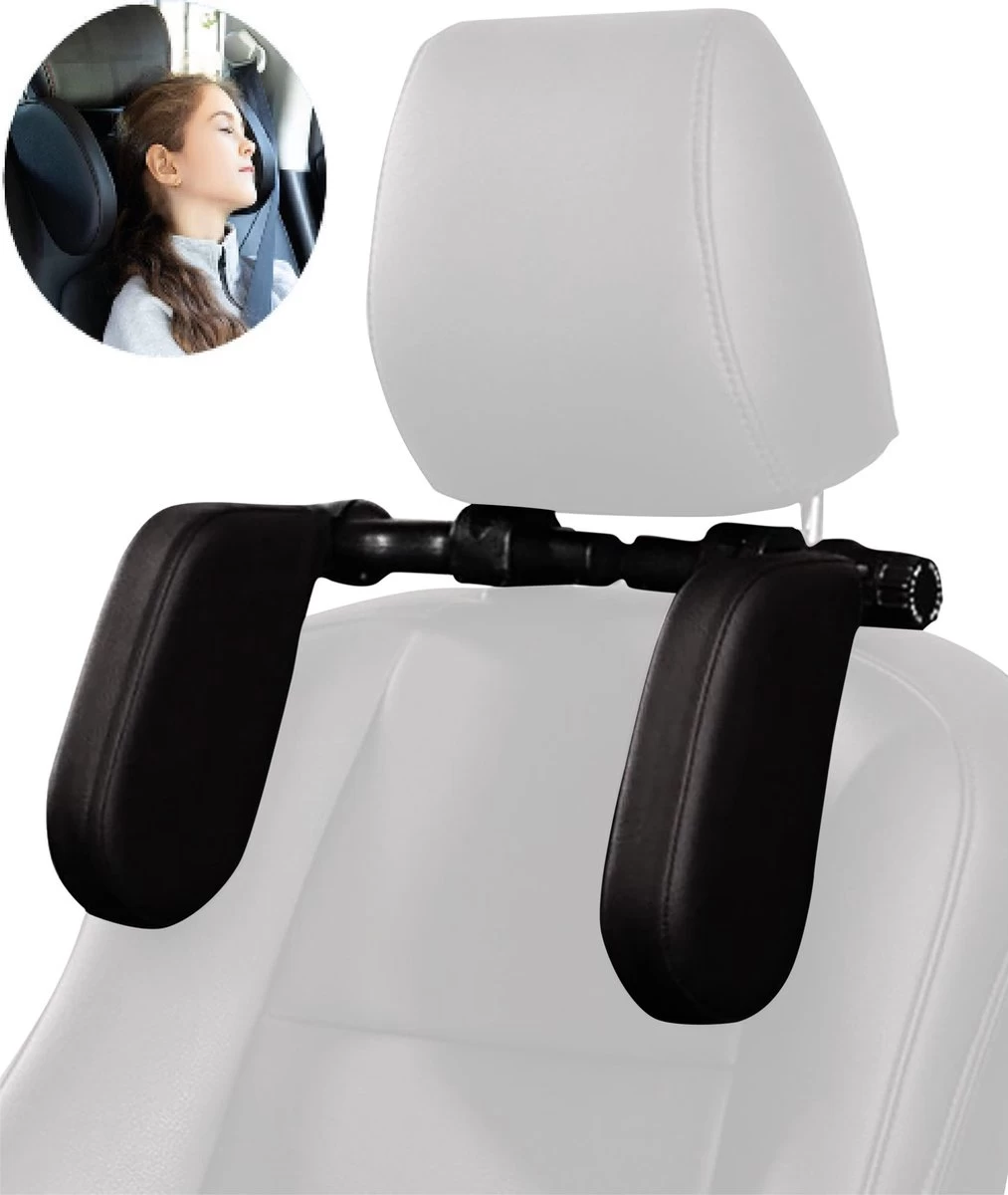 HBRK – Hoofdsteun Auto – Nekkussen – Hoofdkussen Kinderen & Volwassenen – Neksteun – Autokussen – Reiskussen Veiligheid – Verstelbaar – Zwart