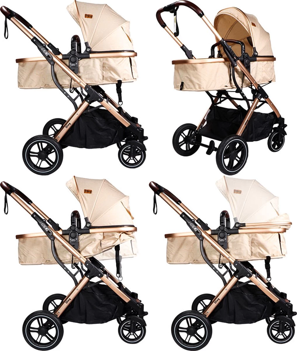 Ding Juna Kinderwagen 3 In 1 - Beige/Rose - Combi Kinderwagen Incl. Autostoel - Afbeelding 6