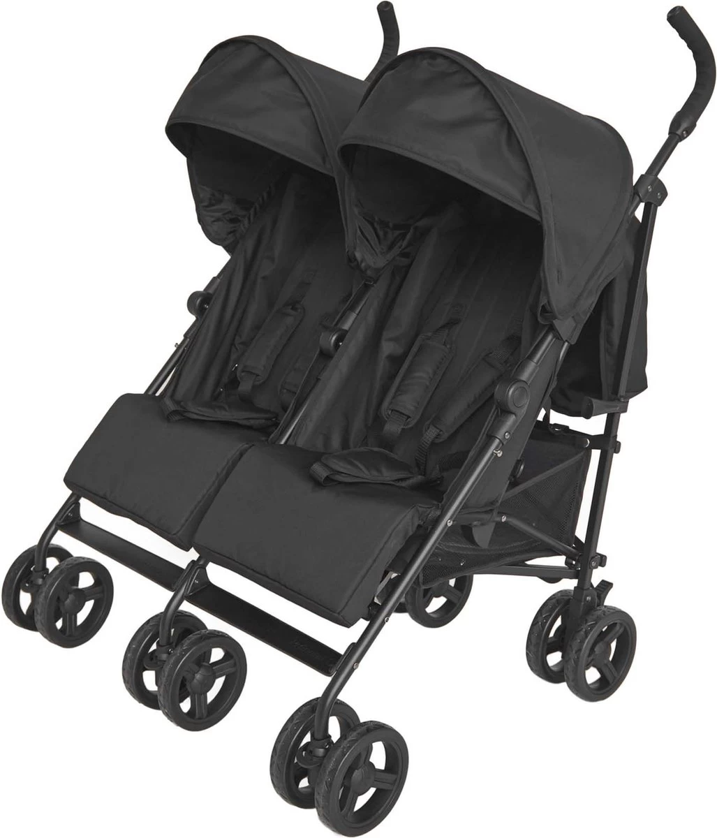Prénatal Duo Buggy - Tweeling Buggy Inclusief Regenhoes - Verstelbare Kinderwagen - Inklapbare Wandelwagen - Plooibuggy - Zwart
