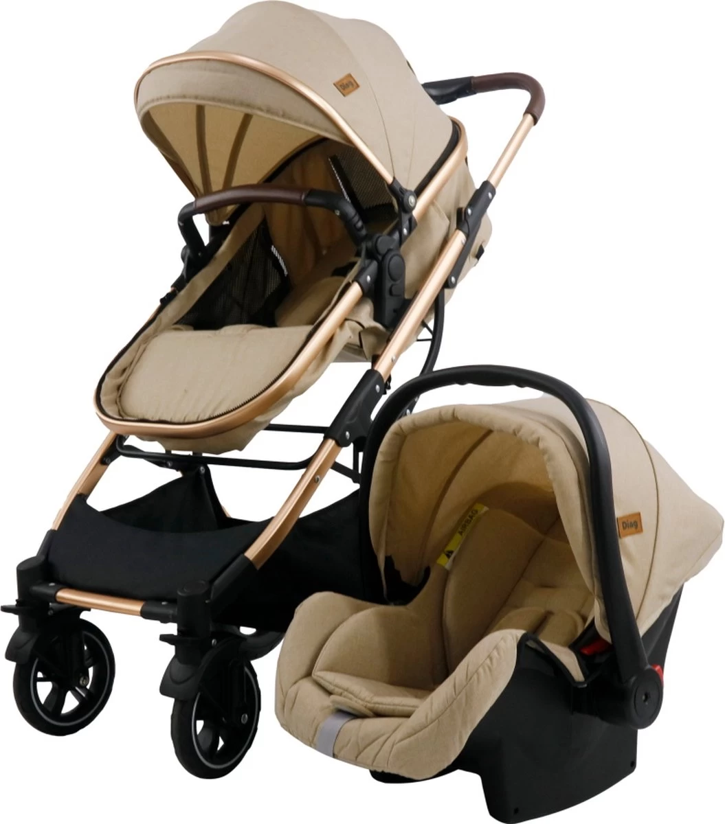 Ding Juna Kinderwagen 3 In 1 - Beige/Rose - Combi Kinderwagen Incl. Autostoel - Afbeelding 2