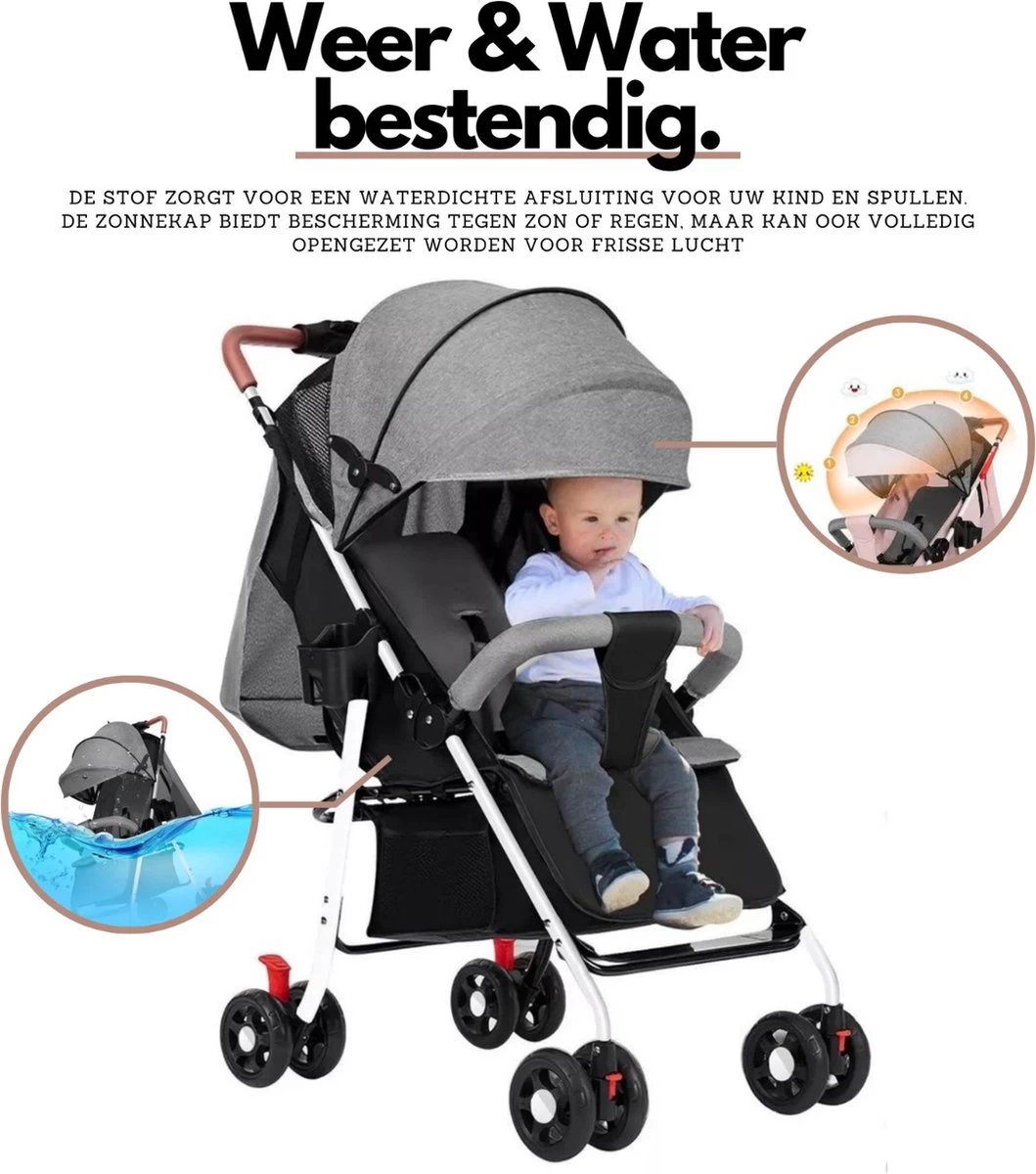 Child Supplies Buggy - Inklapbare Buggy - Baby Stroller - 3 In 1 - Kinderwagen - Grijs - Afbeelding 6