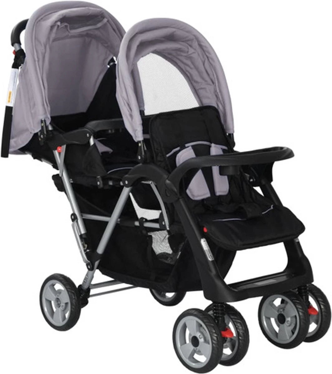 VidaXL Kinderwagen Dubbel Staal Grijs En Zwart - Afbeelding 5