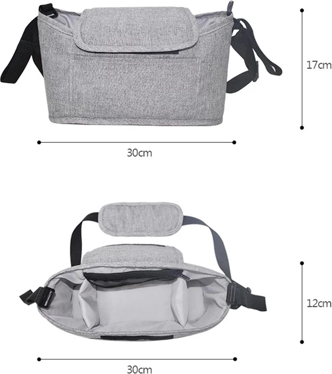 3 In 1 Kinderwagen Tas Universele Wandelwagen | Luiertas Draagtas Reistas Met Fles En Bekerhouder | - Zwart - Afbeelding 10