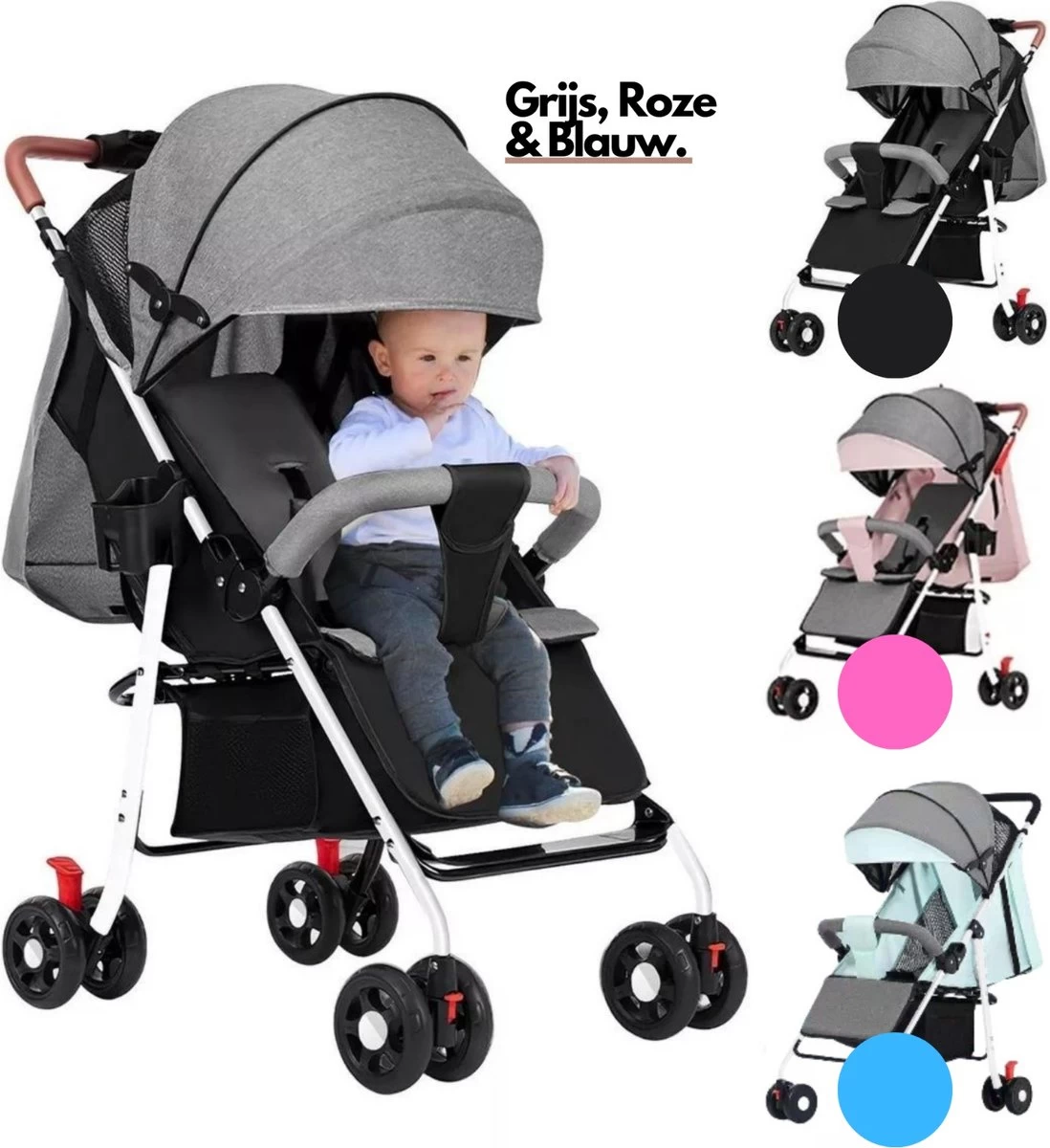 Child Supplies Buggy - Inklapbare Buggy - Baby Stroller - 3 In 1 - Kinderwagen - Grijs