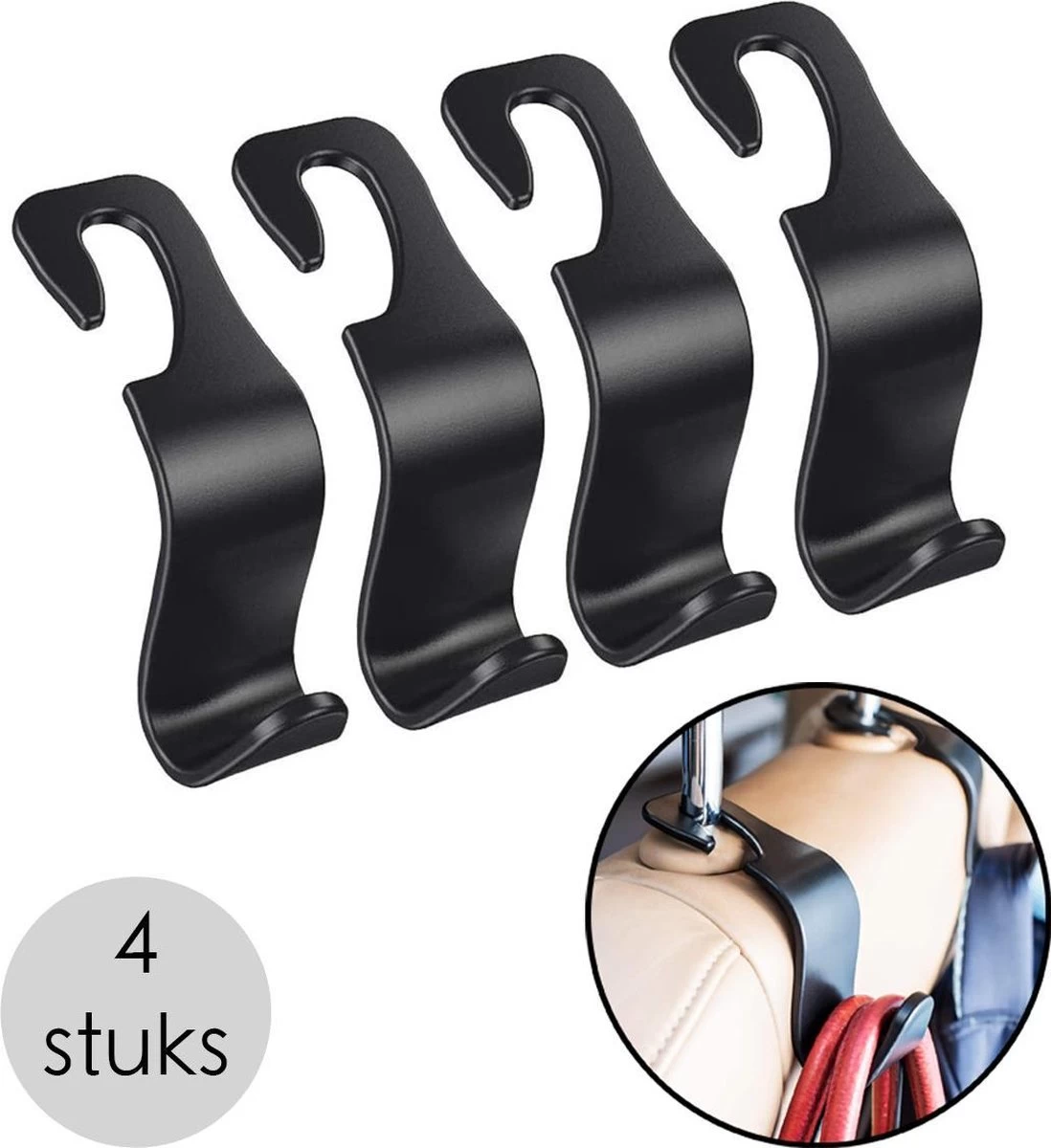 Merkloos Auto Kapstok - Opberghaak - Tashouder - Zwart - 4 Stuks - Afbeelding 8