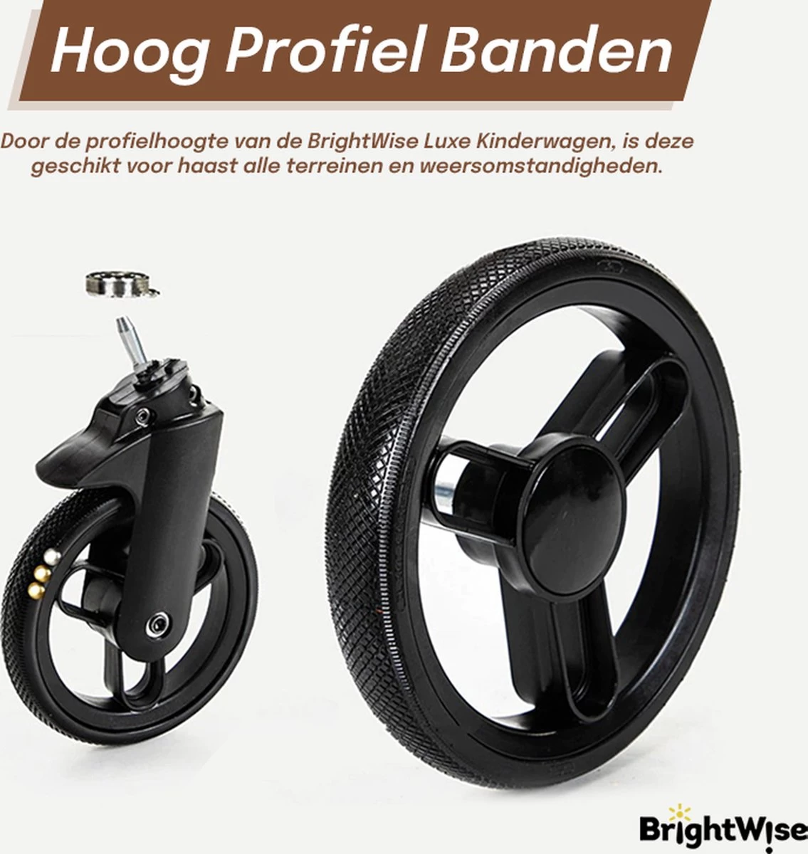 Merkloos BrightWise® Luxe Kinderwagen 3 In 1 Voldoet Aan Alle Europese Veiligheidscertificaten - Wandelwagen - Kinderwagen 3-in-1 Incl Autostoel - Kinderwagen Maxi Cosi – Buggy 3 In 1 - Newborn - Leer - Bruin - Afbeelding 9