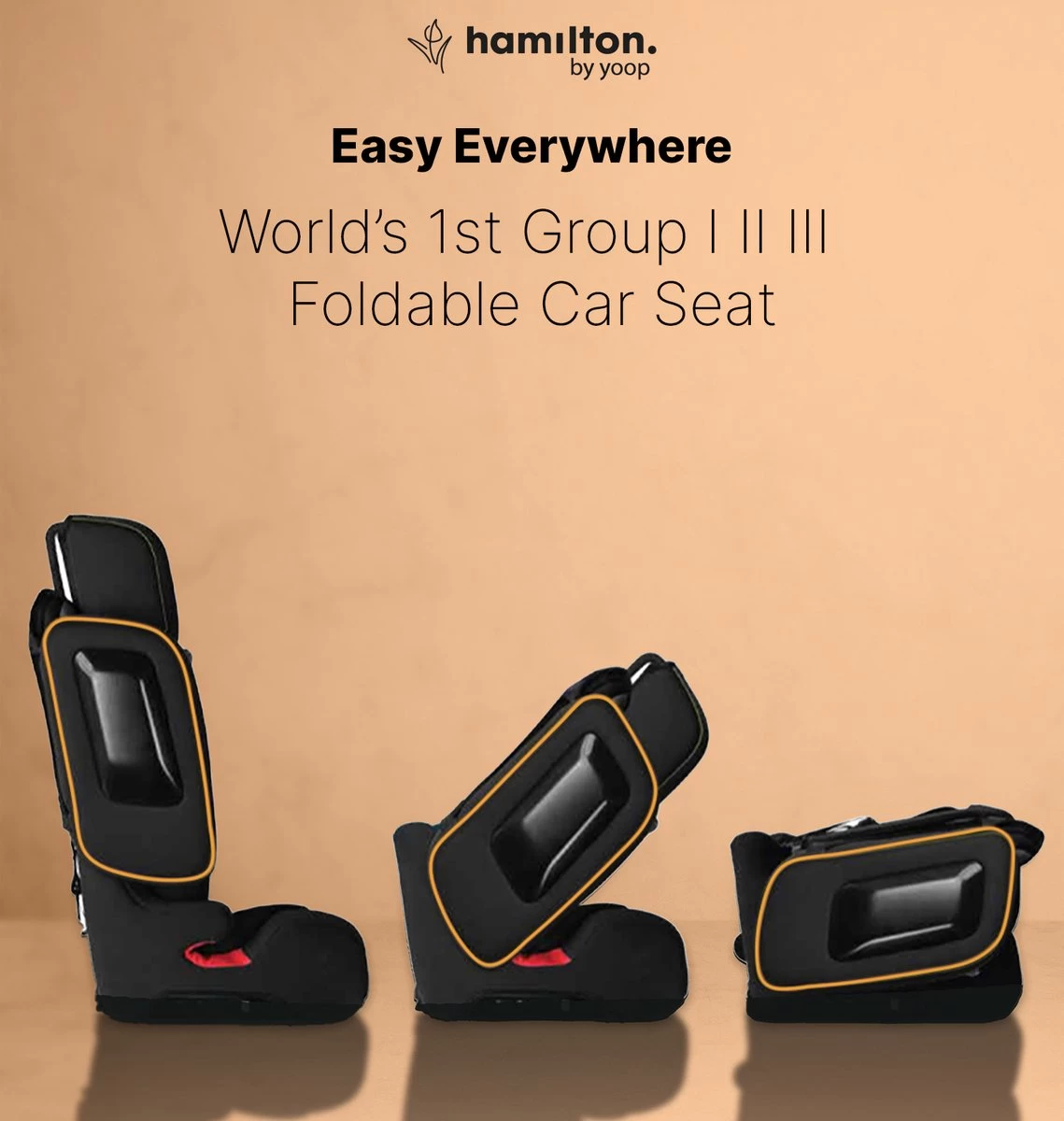 Hamilton By Yoop Cabrio Premium Opvouwbare Autostoel – Veilig, Comfortabel En Lichtgewicht Autozitje – Groep I, II, III Autostoeltje Voor 9 Maanden Tot 12 Jaar – Neon Oranje – ISOFIX Kliksysteem - 1e Opvouwbare Autostoel Ter Wereld - Afbeelding 3