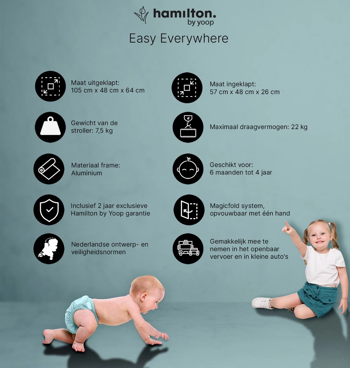 Hamilton By Yoop X1 Plus Buggy – Nieuw, Hoger, Uitgebreider 2023 Model – Premium Stroller Met One Hand Folding Technologie – Zwart – Lichte, Verstelbare En Wendbare Kinderwagen Met Vele Gemakken - Afbeelding 17