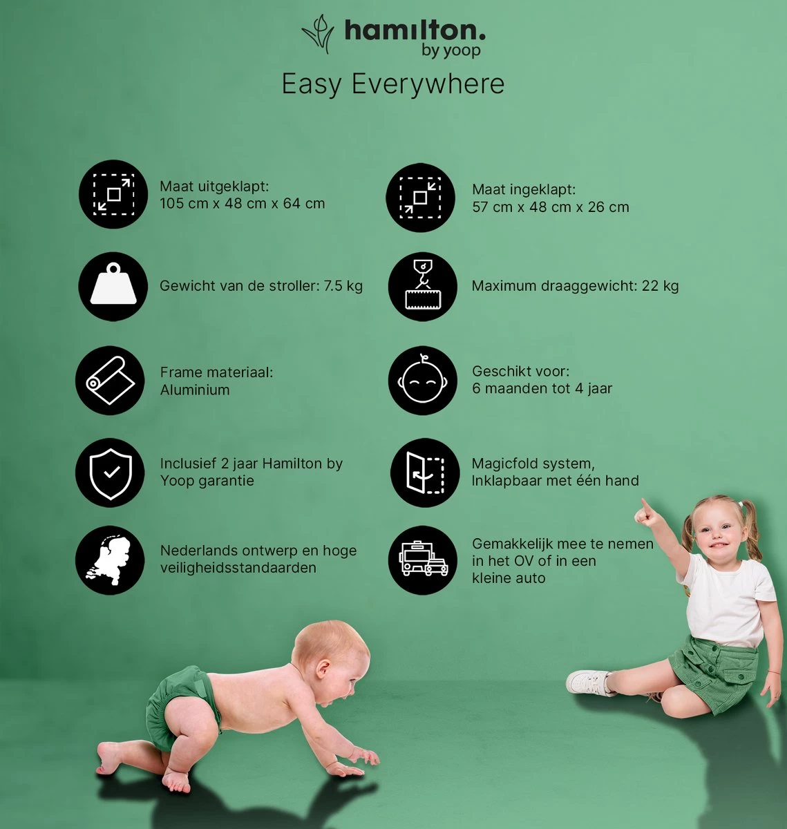 Hamilton By Yoop X1 Plus Buggy – Nieuw, Hoger, Uitgebreider 2023 Model – Premium Stroller Met One Hand Folding Technologie – Grijs – Lichte, Verstelbare En Wendbare Kinderwagen Met Vele Gemakken - Afbeelding 4