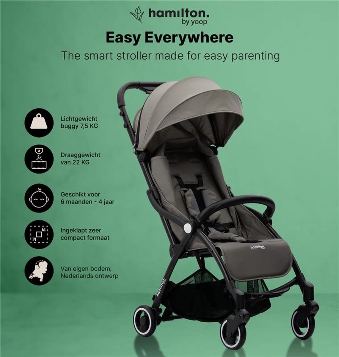 Hamilton By Yoop X1 Plus Buggy – Nieuw, Hoger, Uitgebreider 2023 Model – Premium Stroller Met One Hand Folding Technologie – Grijs – Lichte, Verstelbare En Wendbare Kinderwagen Met Vele Gemakken - Afbeelding 5