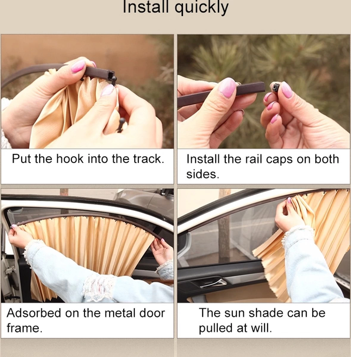 Merkloos 4 In 1 Auto Auto Zonnescherm Gordijnen Voorruit Cover Set (goud) - Afbeelding 2