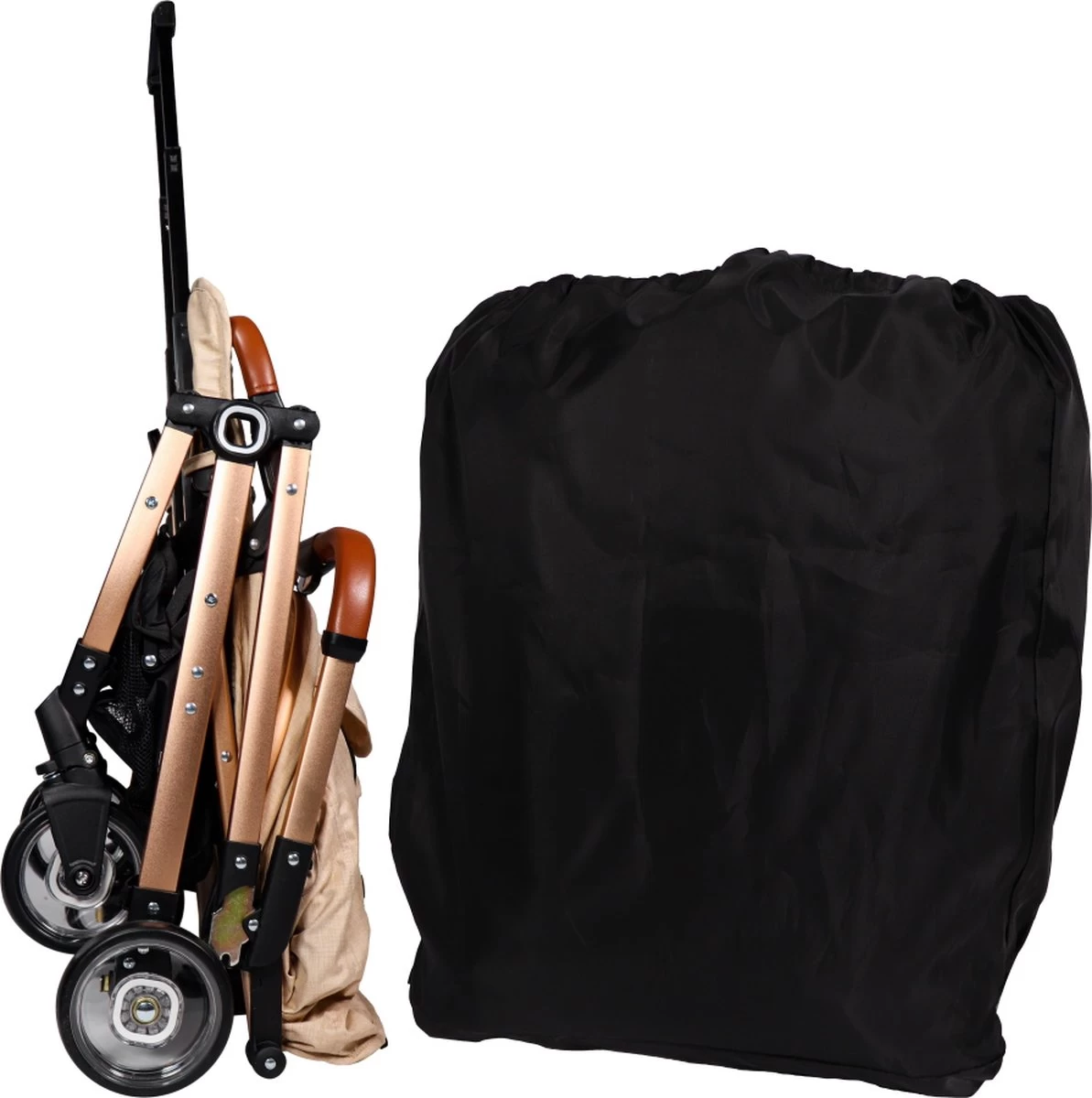 Ding Vivo Wandelwagen - Beige/Rose - Inklapbare Buggy - Inclusief Boodschappenmandje En Zonnekap - Afbeelding 6