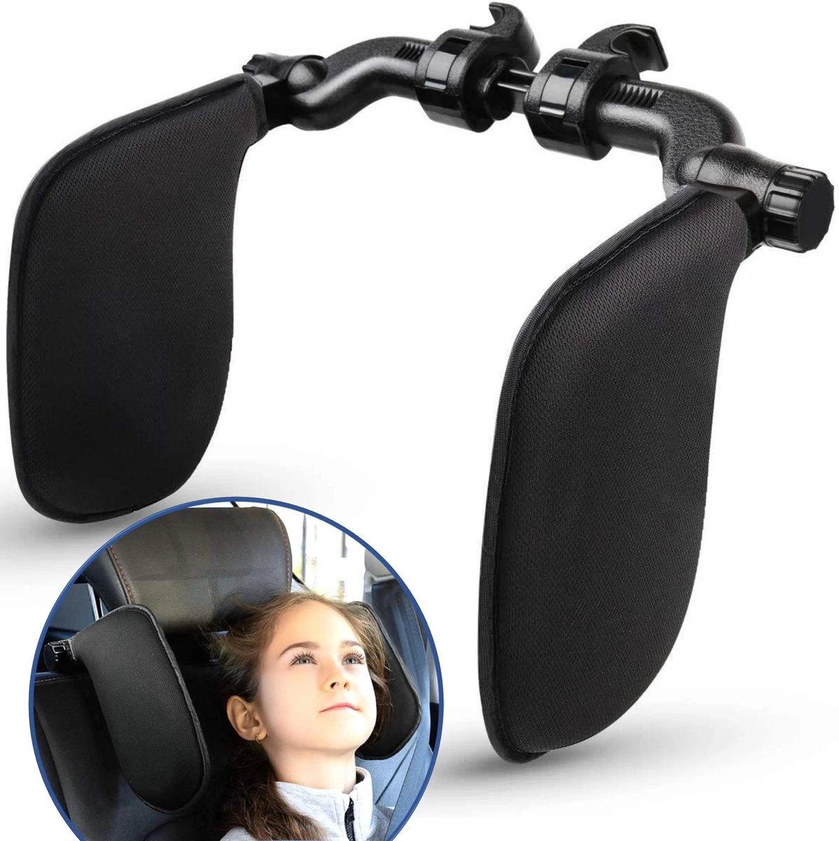 SMP® Hoofdsteun Auto Voor Kinderen En Volwassenen Voor Slapen In Auto - Nekkussen Auto - Reiskussen Auto - Neksteun Auto - Hoofdkussen Auto - Verstelbaar - Memoryfoam Met Ademde Stof - Zwart