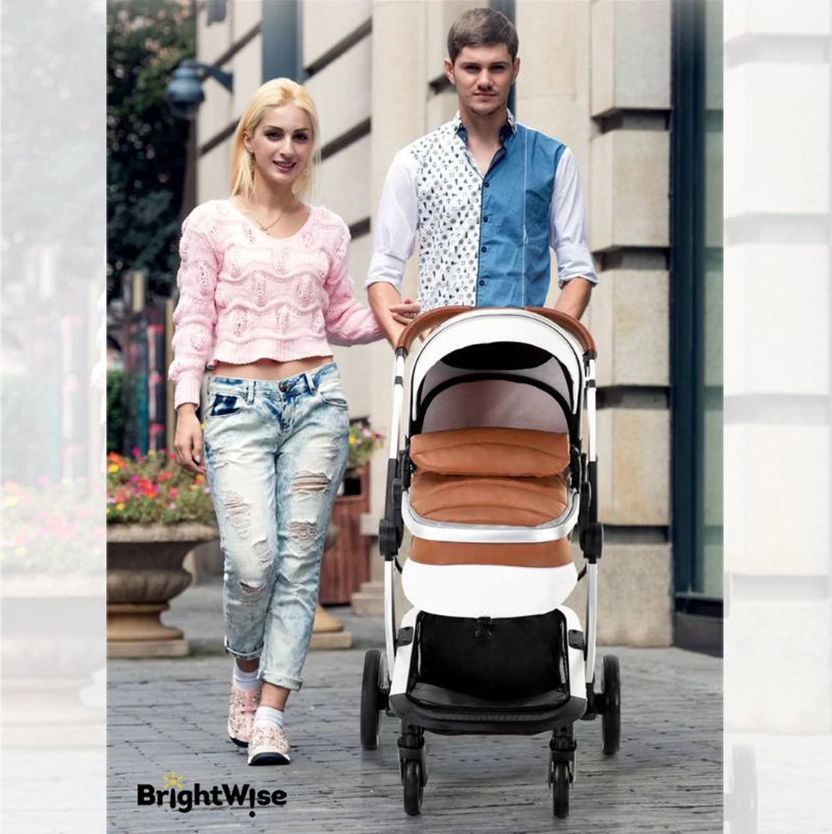 Merkloos BrightWise® Luxe Kinderwagen 3 In 1 Voldoet Aan Alle Europese Veiligheidscertificaten - Wandelwagen - Kinderwagen 3-in-1 Incl Autostoel - Kinderwagen Maxi Cosi – Buggy 3 In 1 - Newborn - Leer - Bruin - Afbeelding 14