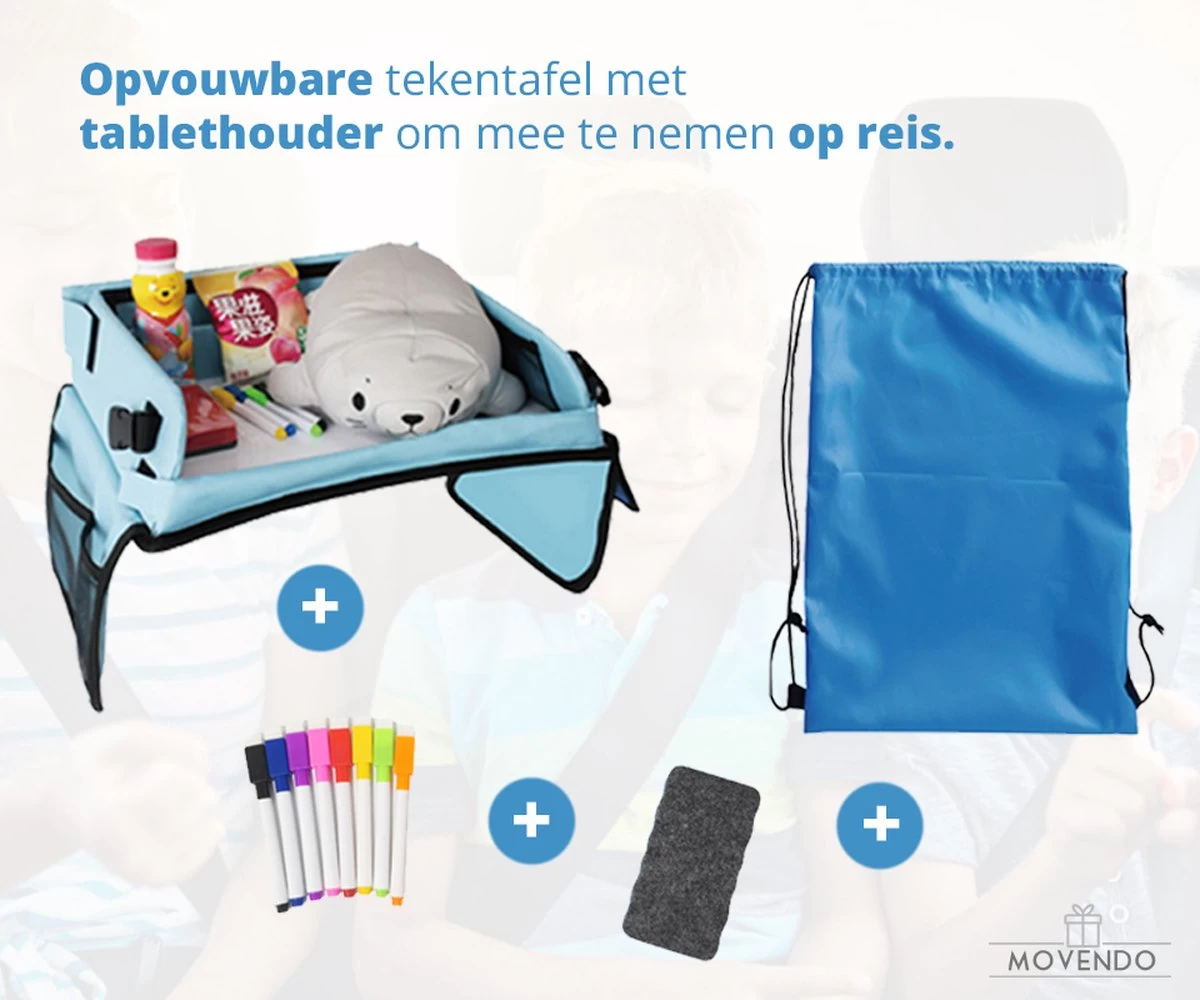 ‘’MOVENDO’’ Reistafel Voor Auto Kinderen – Autotafel – Speeltafel Auto – Travel Tray – Tekentafel – Opvouwbaar Met Tablethouder - Blauw - Afbeelding 7
