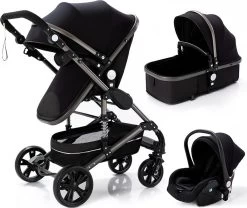 Luxe Kinderwagen 3 In 1 - Wandelwagen - Kinderwagen 3-in-1 Incl Autostoel - Kinderwagen Maxi Cosi – Buggy 3 In 1 - Newborn - Zwart