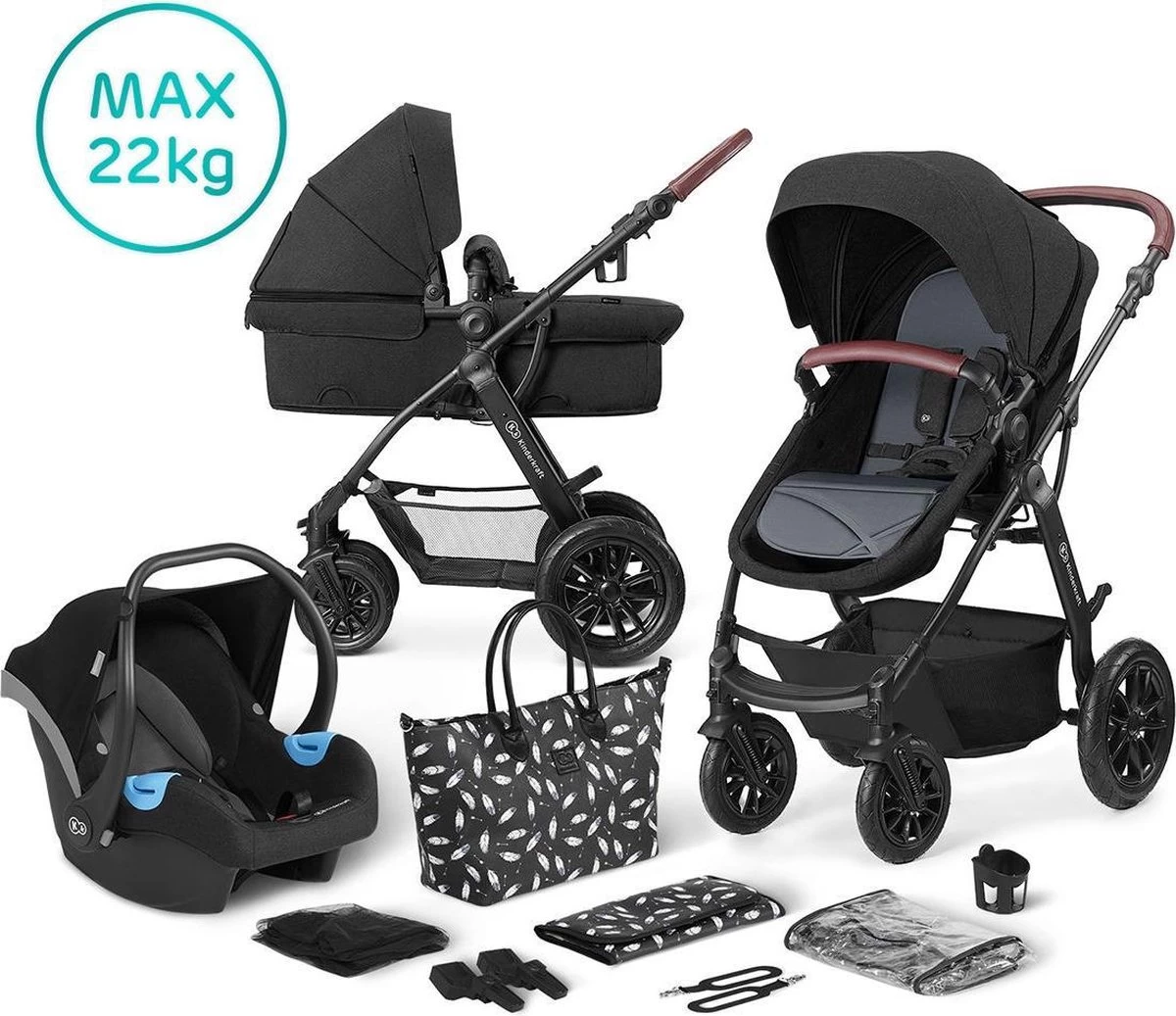 Kinderkraft Xmoov Black 3-in-1 Combi Kinderwagen Incl. Autostoel XMOVBLK30000