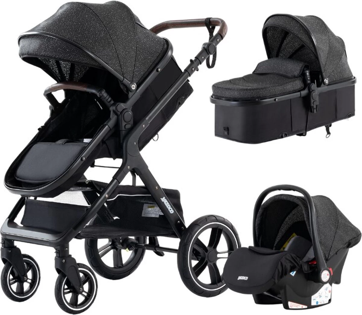 Loft Home Luxe 3-in-1 Kinderwagen - Wandelwagen - Autostoeltje - Buggy - Inklapbaar - Zwart - 0-36 Maanden