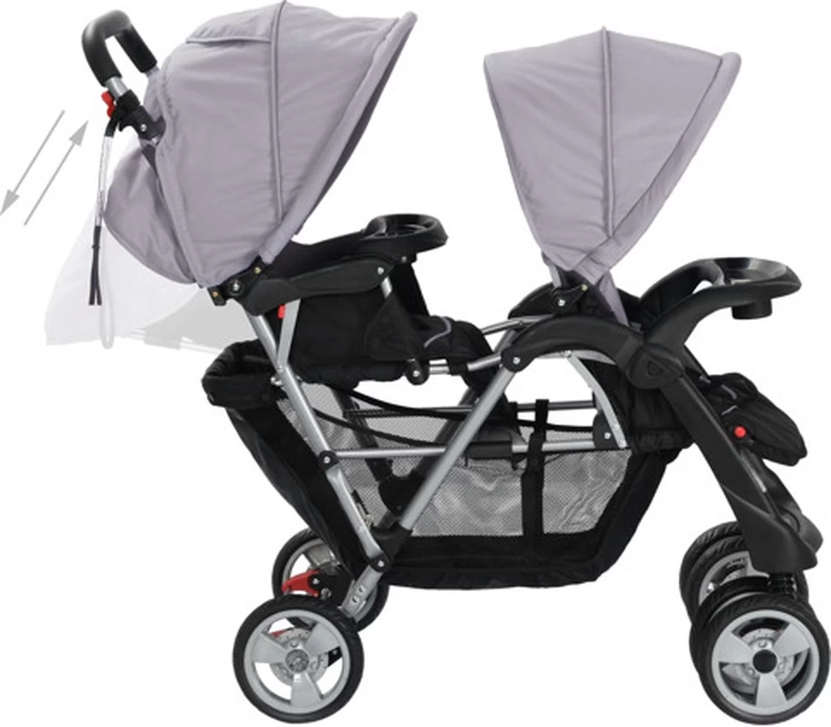 VidaXL Kinderwagen Dubbel Staal Grijs En Zwart - Afbeelding 8