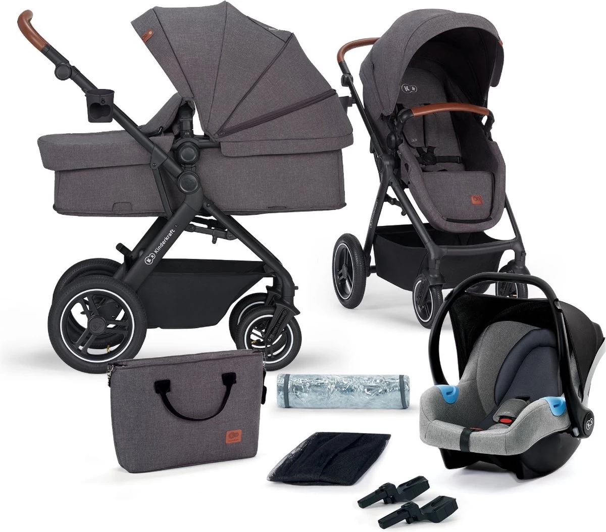 Kinderkraft B-Tour Ash Grey 3-in-1 Combi Kinderwagen Incl. Autostoel KSBTOU00DGR3000