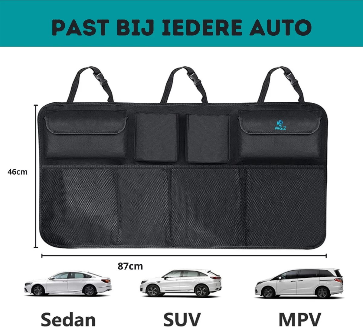 W&Z® Auto Organizer - Autostoel Organizer - Kofferbak Organizer - Zwart - Afbeelding 5