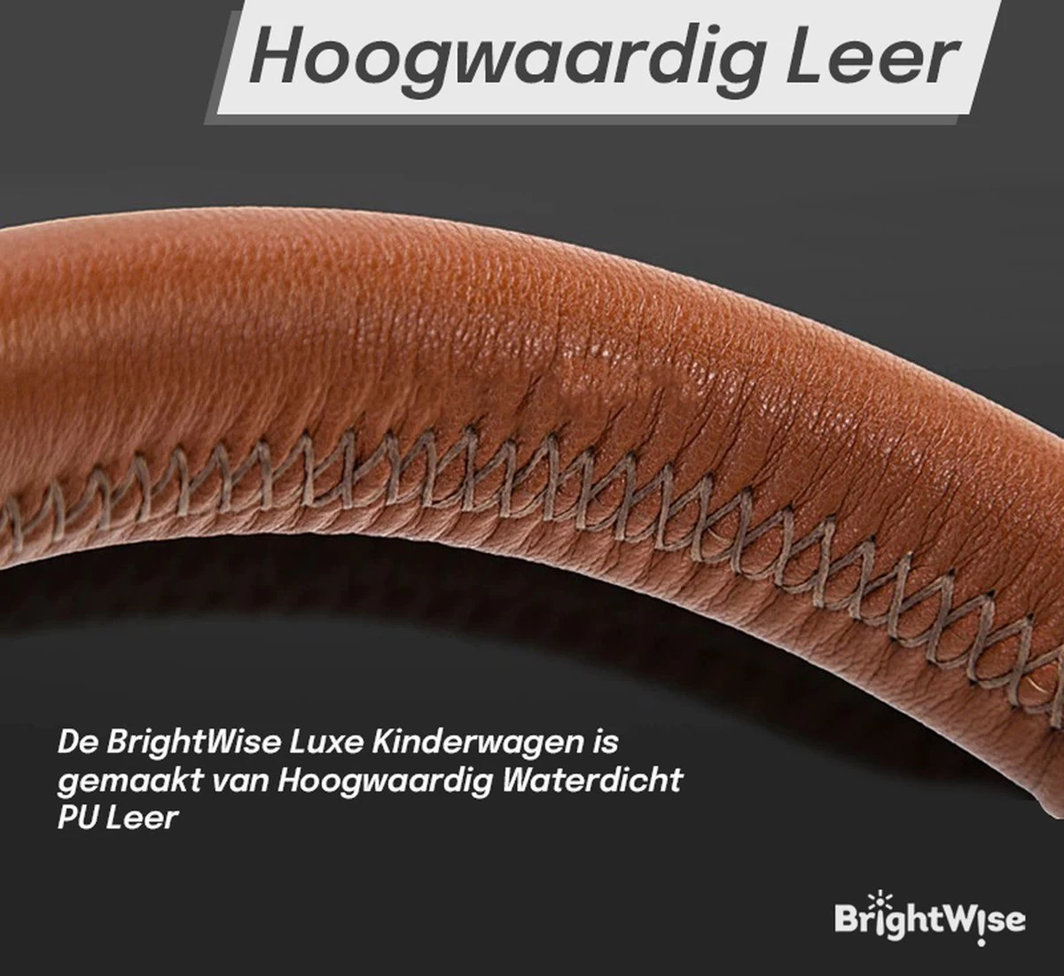 Merkloos BrightWise® Luxe Kinderwagen 3 In 1 Voldoet Aan Alle Europese Veiligheidscertificaten - Wandelwagen - Kinderwagen 3-in-1 Incl Autostoel - Kinderwagen Maxi Cosi – Buggy 3 In 1 - Newborn - Leer - Bruin - Afbeelding 10