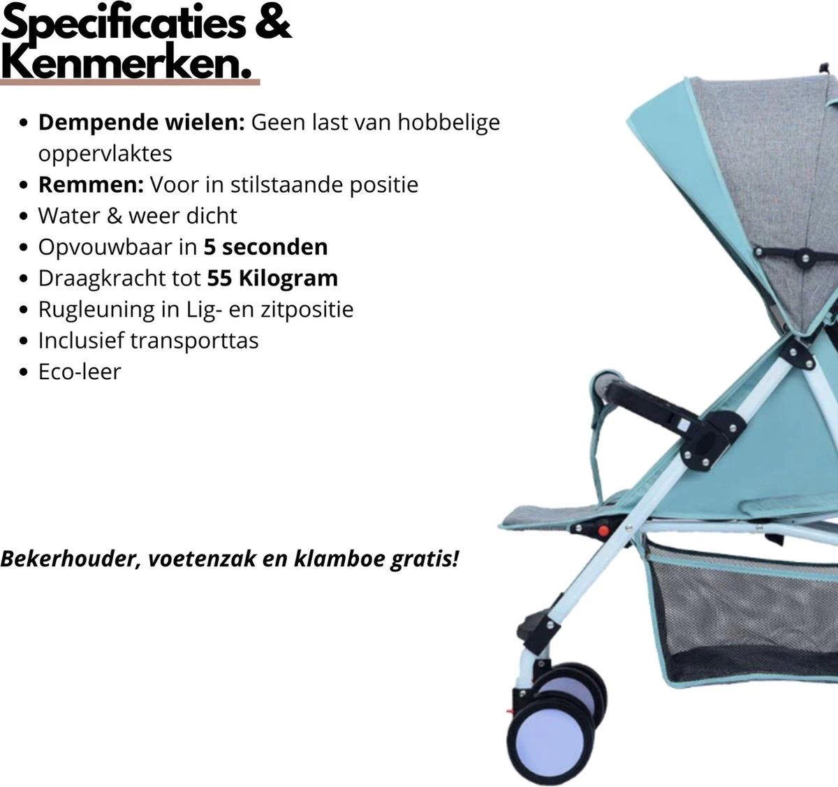 Child Supplies Buggy - Inklapbare Buggy - Baby Stroller - 3 In 1 - Kinderwagen - Grijs - Afbeelding 2