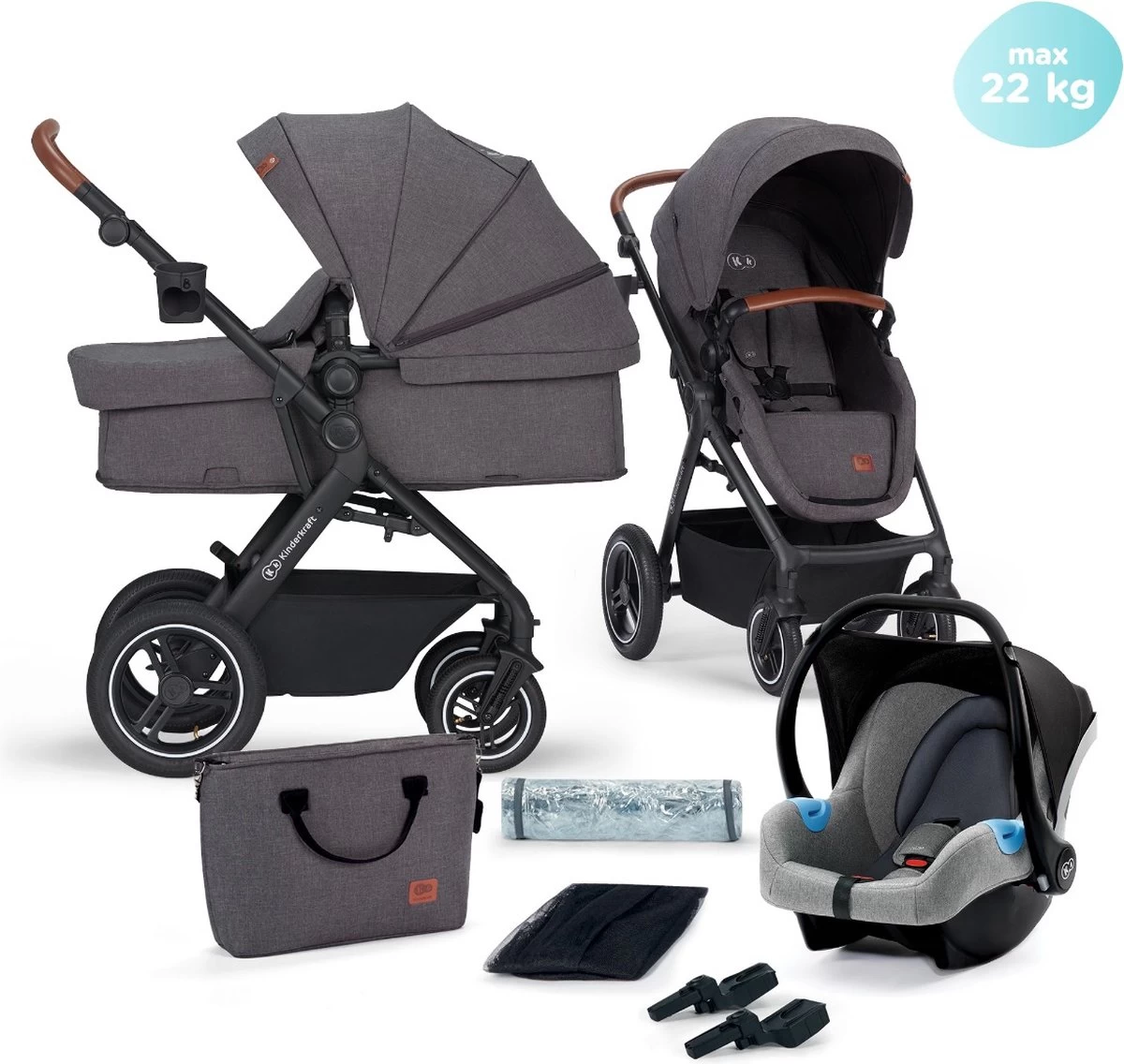 Kinderkraft B-Tour Ash Grey 3-in-1 Combi Kinderwagen Incl. Autostoel KSBTOU00DGR3000 - Afbeelding 16