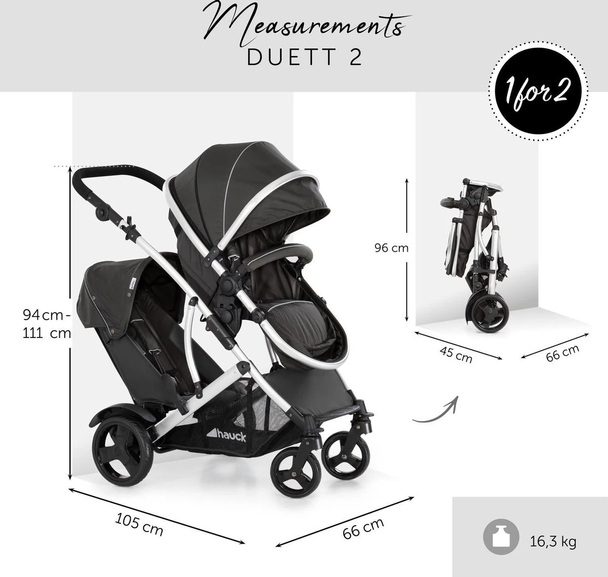 Hauck Duett 2 Duo Kinderwagen - Zwart - Afbeelding 4