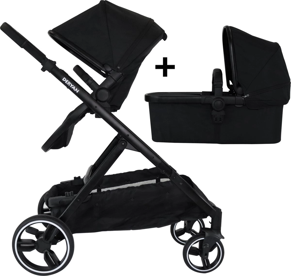Deryan Evy Kinderwagen - Duo Kinderwagen - Uitbreidbaar - Inclusief Reiswieg - Zwart