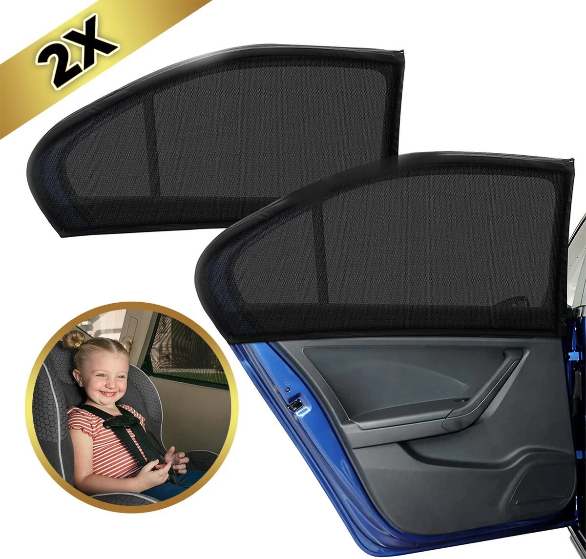 MostEssential Premium Zonnescherm Auto Baby – Zonnescherm Auto Zijruit - Zonwering Auto Voor Baby En Kind – UV Protectie - Zonder Zuignappen - Inclusief Luxe Opbergtas