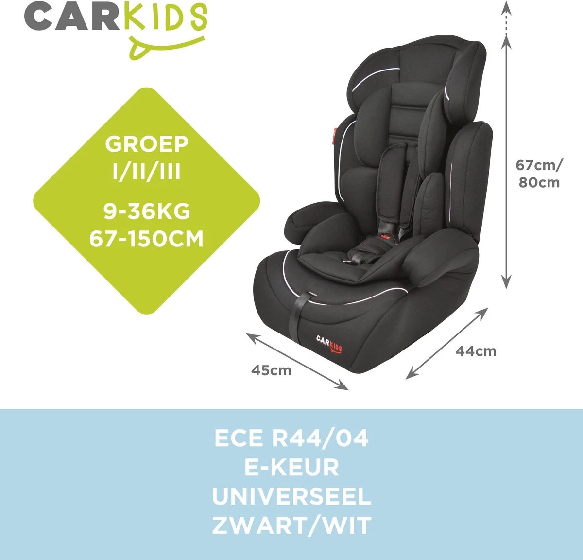 Carkids Verstelbaar Kinderautostoeltje Zwart En Wit | Kinderautostoel Groep 1-2-3 | Kinderen Van 9 Maanden-12 Jaar | 9-36 Kg - Afbeelding 5