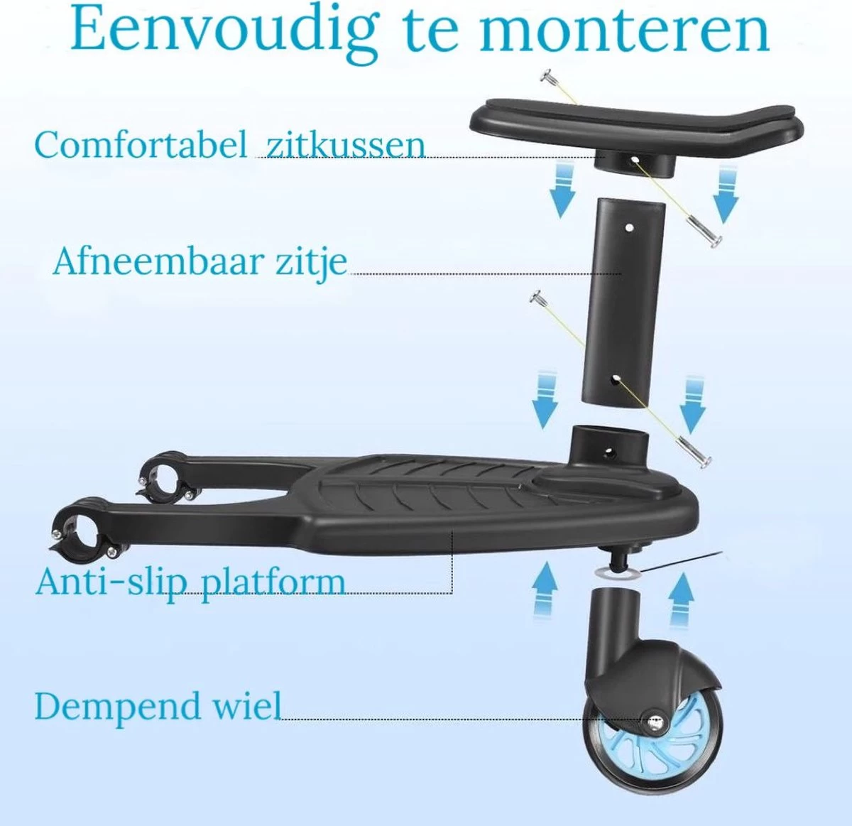 Vosoi - Meerijdplankje - Kinderwagen - Buggy's - Zitje - Onderweg - 1 Wiel - Kinderwagen Accessoires - Afbeelding 5