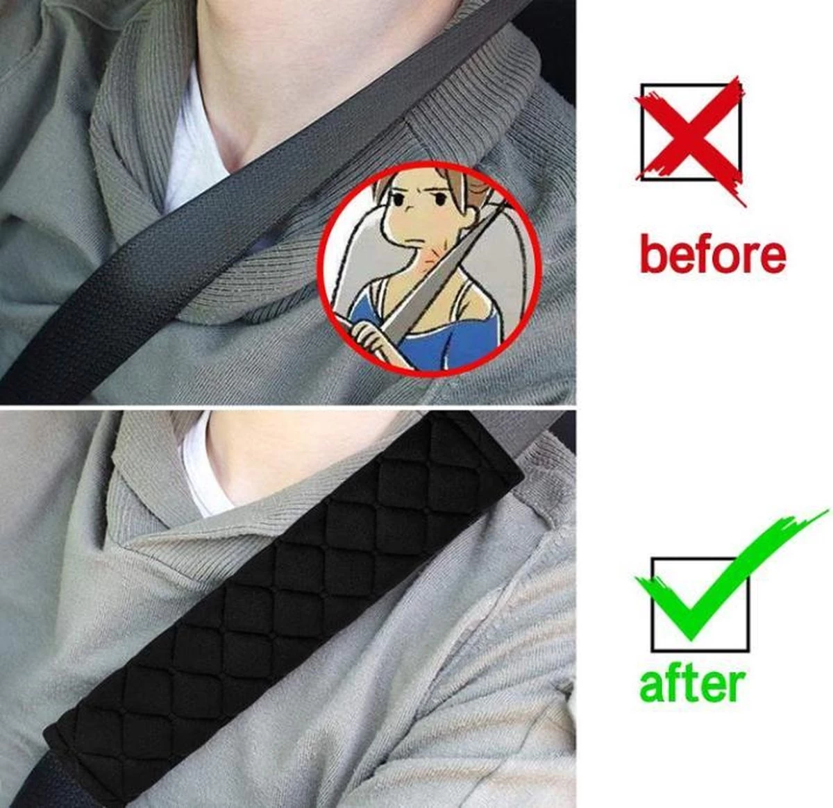 Merkloos Luxe Gordelhoes - Auto Gordelbeschermer - Gordelkussen - Zwart - 2 Stuks Gordelbeschermers - Afbeelding 4