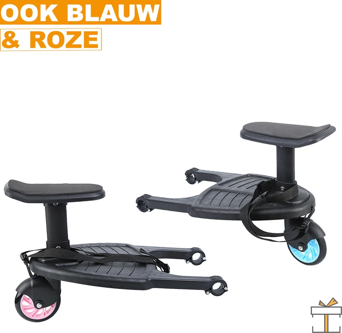 Merkloos Happyment® Universeel Meerijdplankje - Met Zitting - Voor Kinderwagen - Buggyboard - Zwart - Afbeelding 9