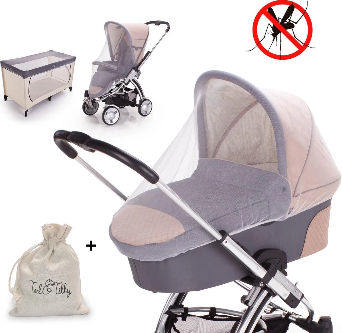 Universele Klamboe – Muggen- & Insectengaas Babybed – Muskieten En Muggennet – Voor Ledikant Kinderwagen Campingbedje – Wit