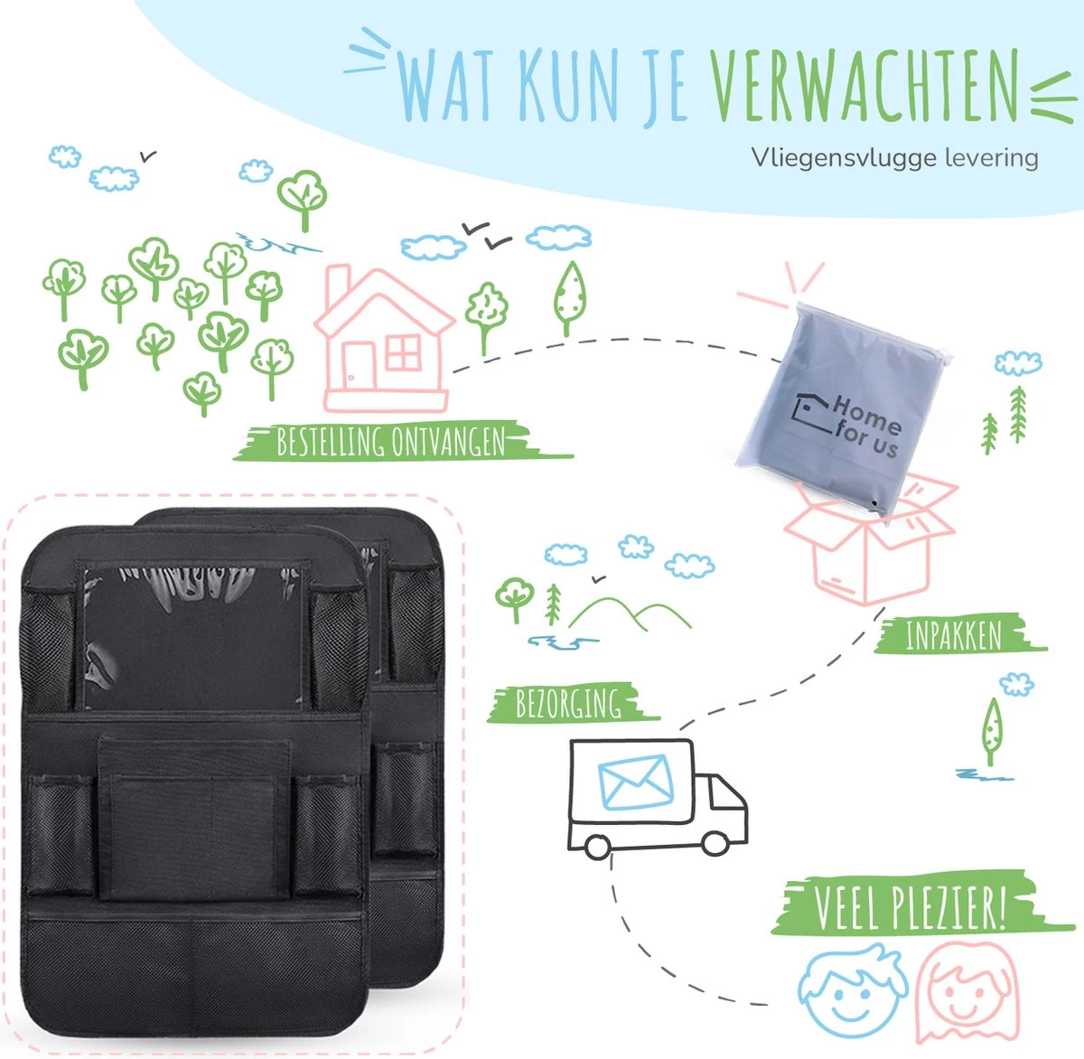 Home For Us Autostoel Organizer Met Tablet Houder - Set Van 2 - Beschermhoes Voor Kinderen - Beschermer Achterkant - Universeel - Afbeelding 3