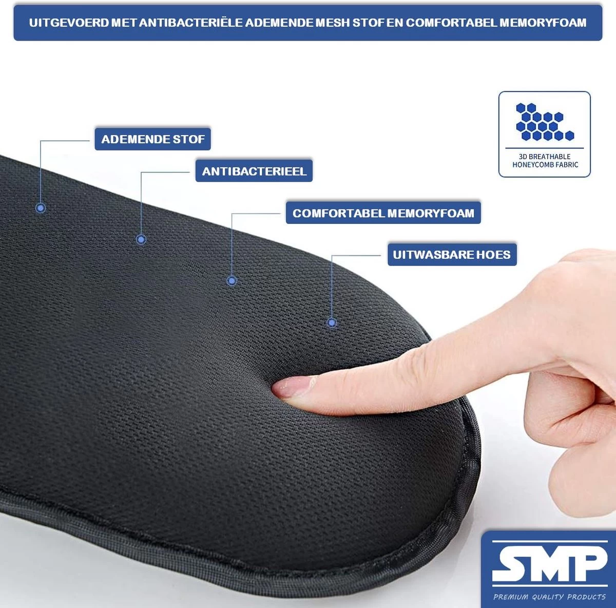 SMP® Hoofdsteun Auto Voor Kinderen En Volwassenen Voor Slapen In Auto - Nekkussen Auto - Reiskussen Auto - Neksteun Auto - Hoofdkussen Auto - Verstelbaar - Memoryfoam Met Ademde Stof - Zwart - Afbeelding 4
