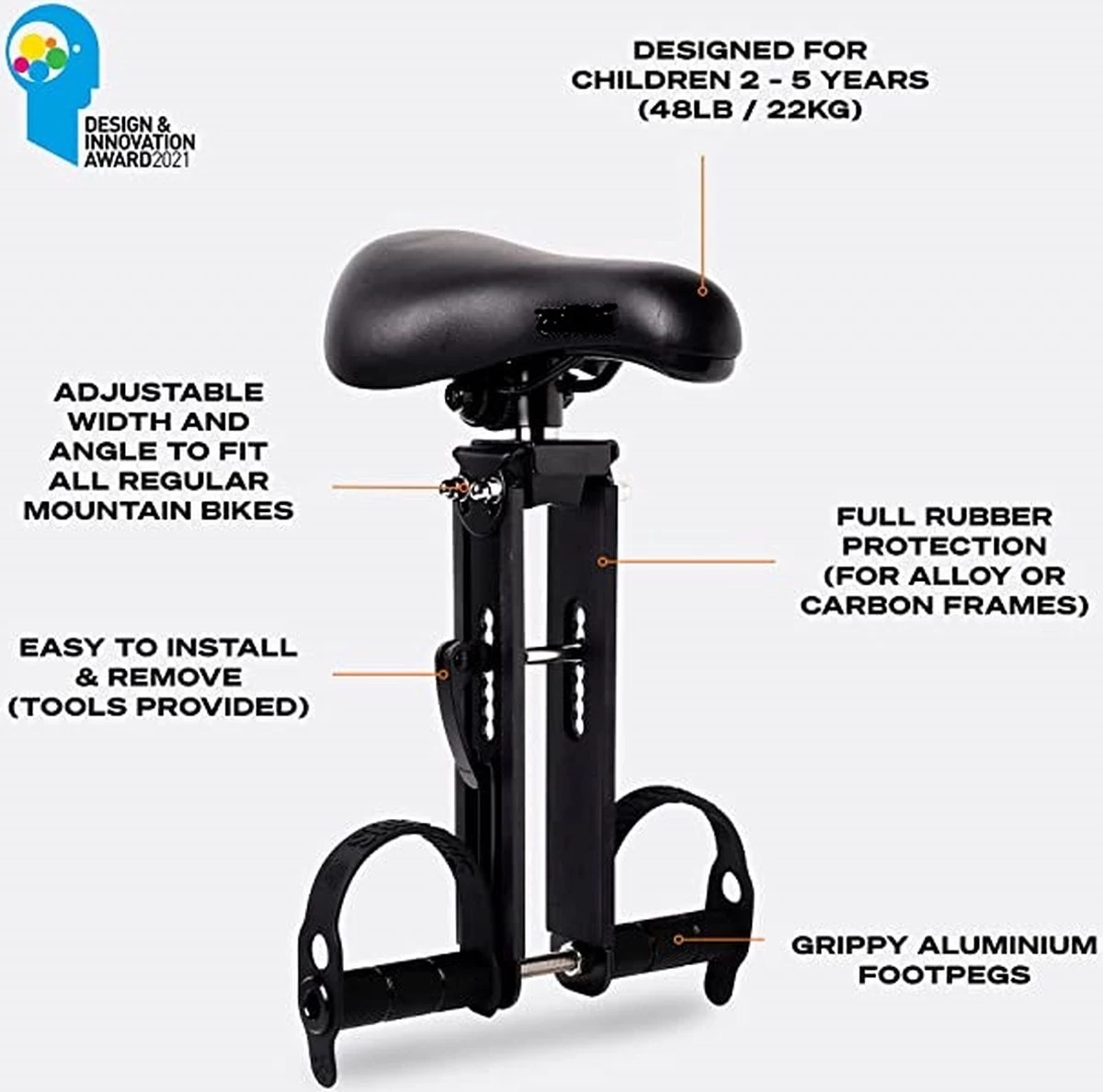 Kinder MTB Zadel Op Stang Met Stuur - Mountainbike Zitje Voor Kinderen - Fietszitje Voor Kinderen - Zwart - Veilig En Comfortabel - Geschikt Voor Mountainbikes - Afbeelding 2