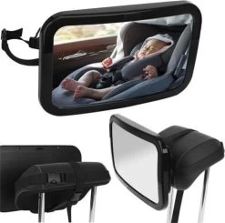 YUNICS® Autospiegel Baby - Achterbank Spiegel - Baby Spiegel Auto - Verstelbaar - Zwart