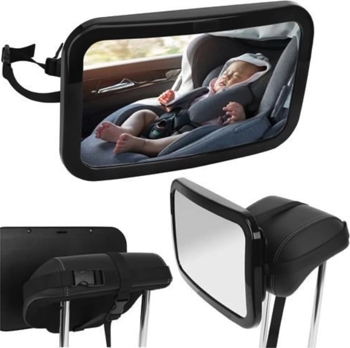 YUNICS® Autospiegel Baby - Achterbank Spiegel - Baby Spiegel Auto - Verstelbaar - Zwart