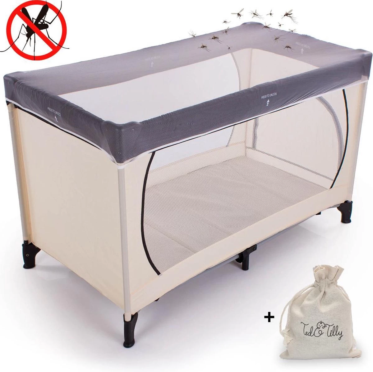 Universele Klamboe – Muggen- & Insectengaas Babybed – Muskieten En Muggennet – Voor Ledikant Kinderwagen Campingbedje – Wit - Afbeelding 2