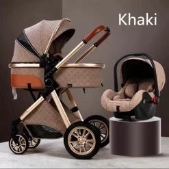 Merkloos Luxe Multi-functionele 3 In 1 Kinderwagen - Kwalitatieve Buggy - Opklapbare Wandelwagen - Khaki