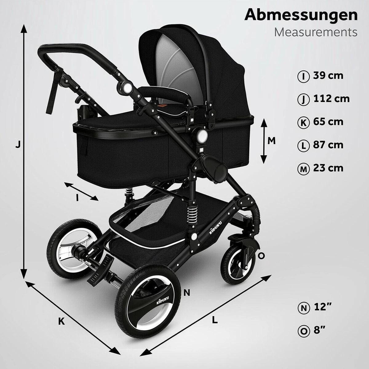 KIDUKU- 3 In 1 Combi-kinderwagen- Zwart- Buggy Incl. Autostoeltje-regenhoes- Inklapbaar - Afbeelding 2