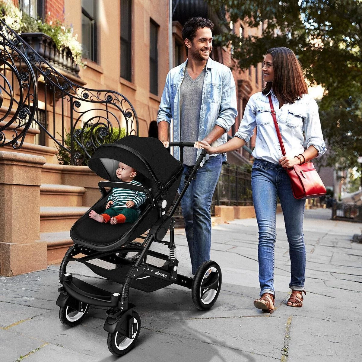 KIDUKU- 3 In 1 Combi-kinderwagen- Zwart- Buggy Incl. Autostoeltje-regenhoes- Inklapbaar - Afbeelding 4