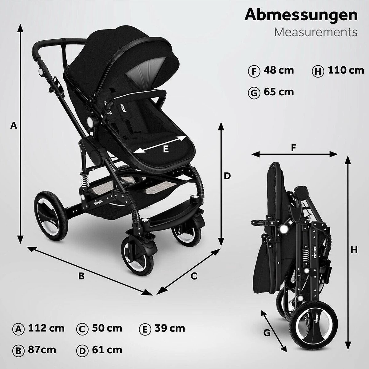 KIDUKU- 3 In 1 Combi-kinderwagen- Zwart- Buggy Incl. Autostoeltje-regenhoes- Inklapbaar - Afbeelding 8