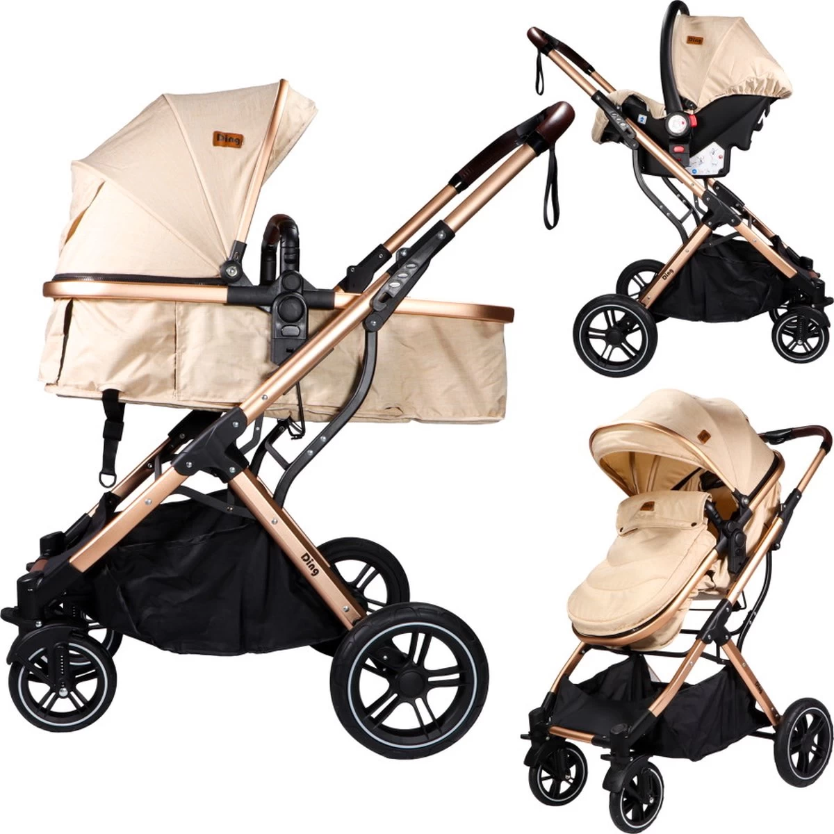 Ding Juna Kinderwagen 3 In 1 - Beige/Rose - Combi Kinderwagen Incl. Autostoel - Afbeelding 13