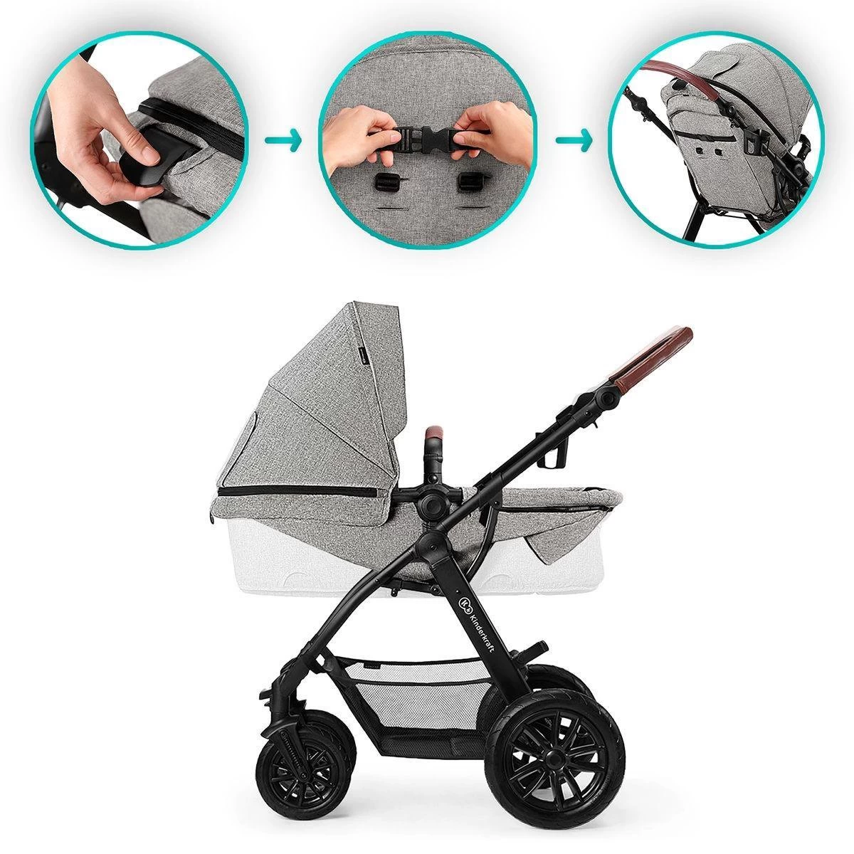 Kinderkraft Xmoov Black 3-in-1 Combi Kinderwagen Incl. Autostoel XMOVBLK30000 - Afbeelding 13
