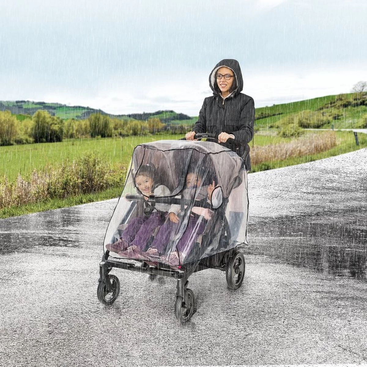 Happy Hop RainCover Twin Regenhoes Voor Dubbele Kinderwagen - Regenhoes Voor Tweeling Buggy - Dubbele Buggy - Regen Hoes Voor Kinderwagen - Universeel - Hoes Voor Kinderwagen - Buggy Regen Hoes - Baby / Toddler Raincover - Peuters & Kleuters Wandelwagen - Afbeelding 2