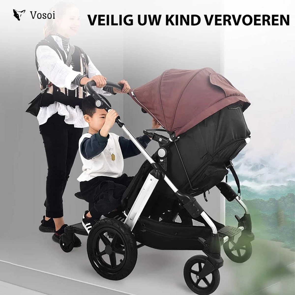 Vosoi - Meerijdplankje - Kinderwagen - Buggy's - Onderweg - Universeel - Verstelbaar - Zitje - Onderweg - 2 Wielen - Kinderwagen Accessoires - Afbeelding 3